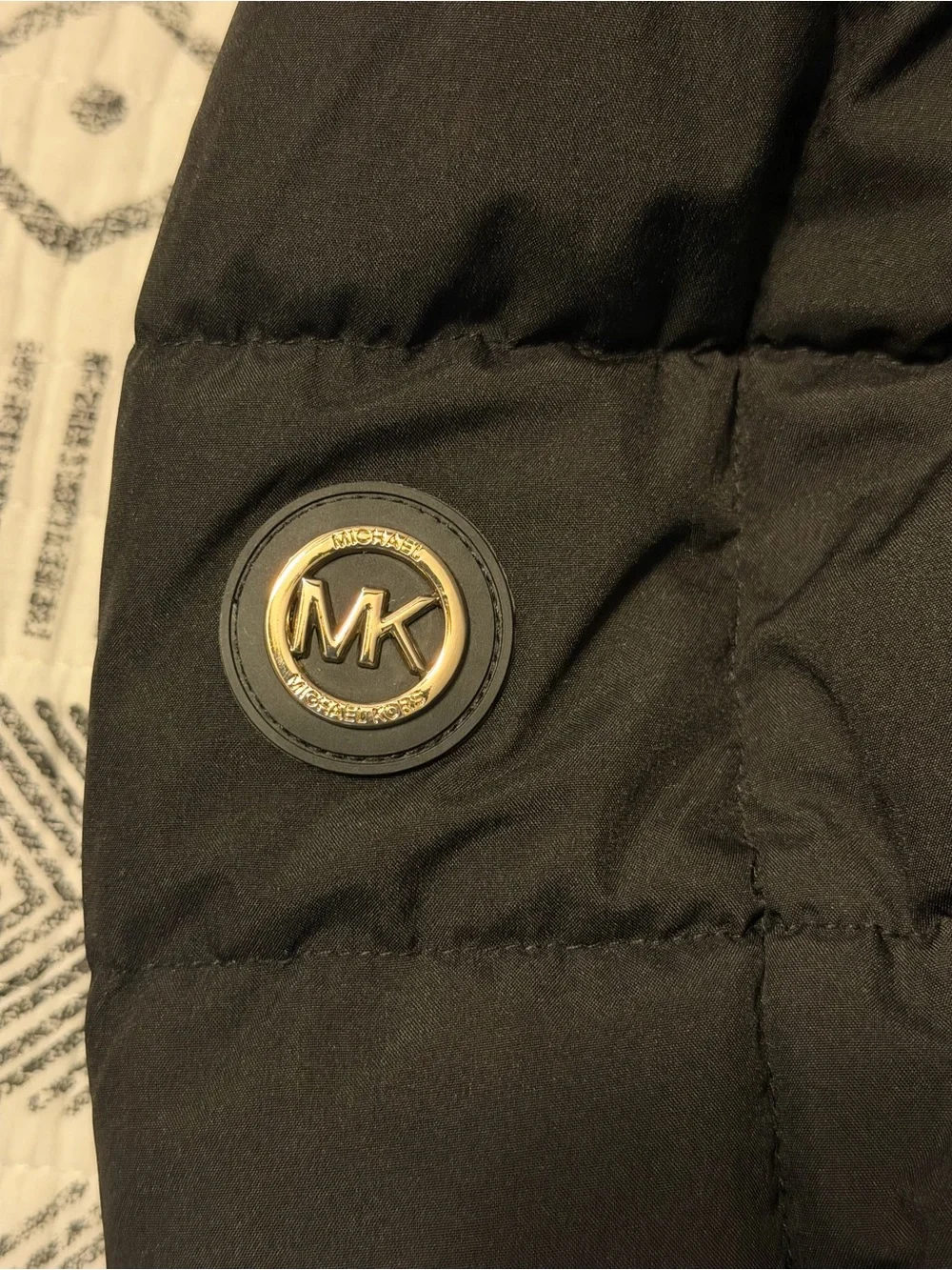 Michael Kors Black Quilted Belted Hooded Puffer Coat with Faux Fur Trim